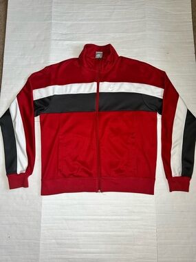 Nike Men’s Red Zip-Up Track Jacket with Black and White Stripes